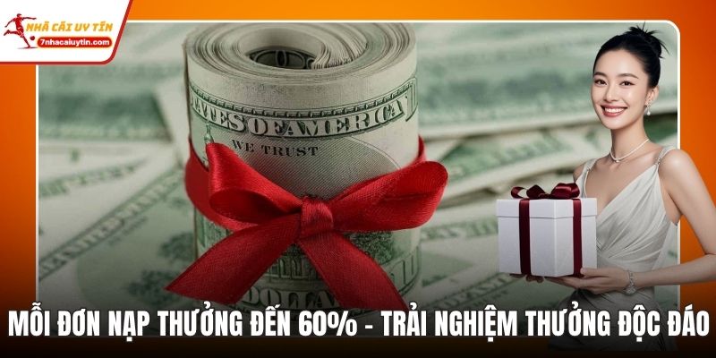 Mỗi đơn nạp thưởng đến 60%